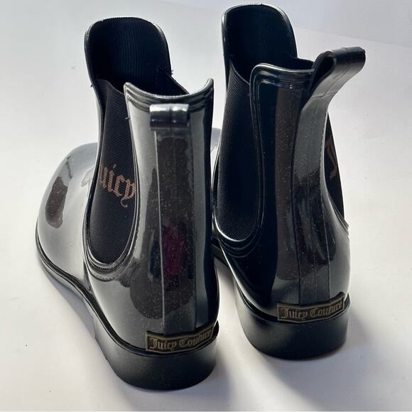 Juicy Couture Black Glitter Rain Boots | Chelsea Jelly Waterproof Size 8 - Picture 3 of 9